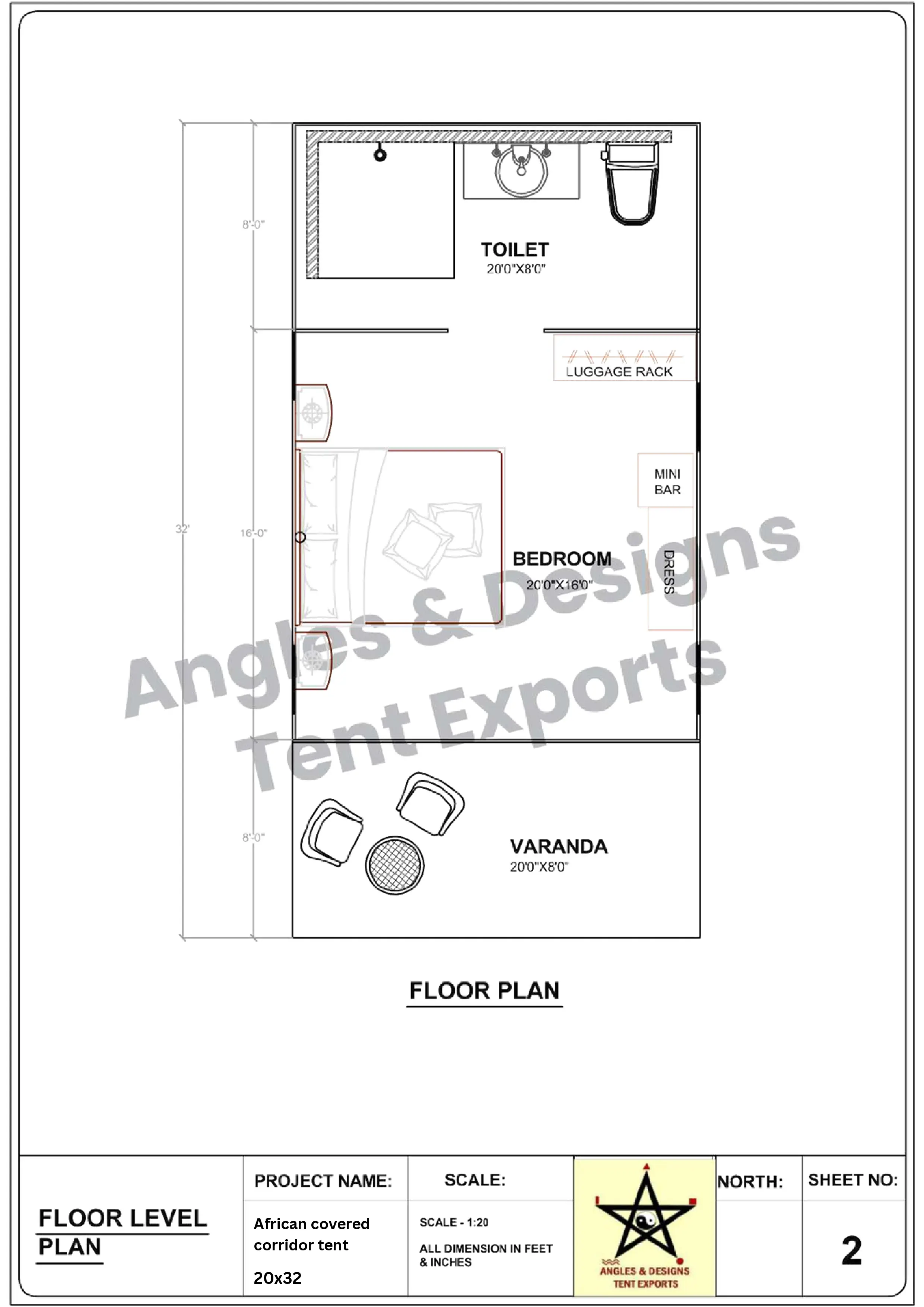 12x24 Tent Floor Level Plan